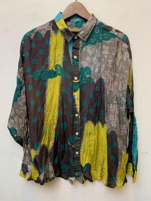 長袖シャツ　うさぎとかめ　あおい　Kusakanmuri